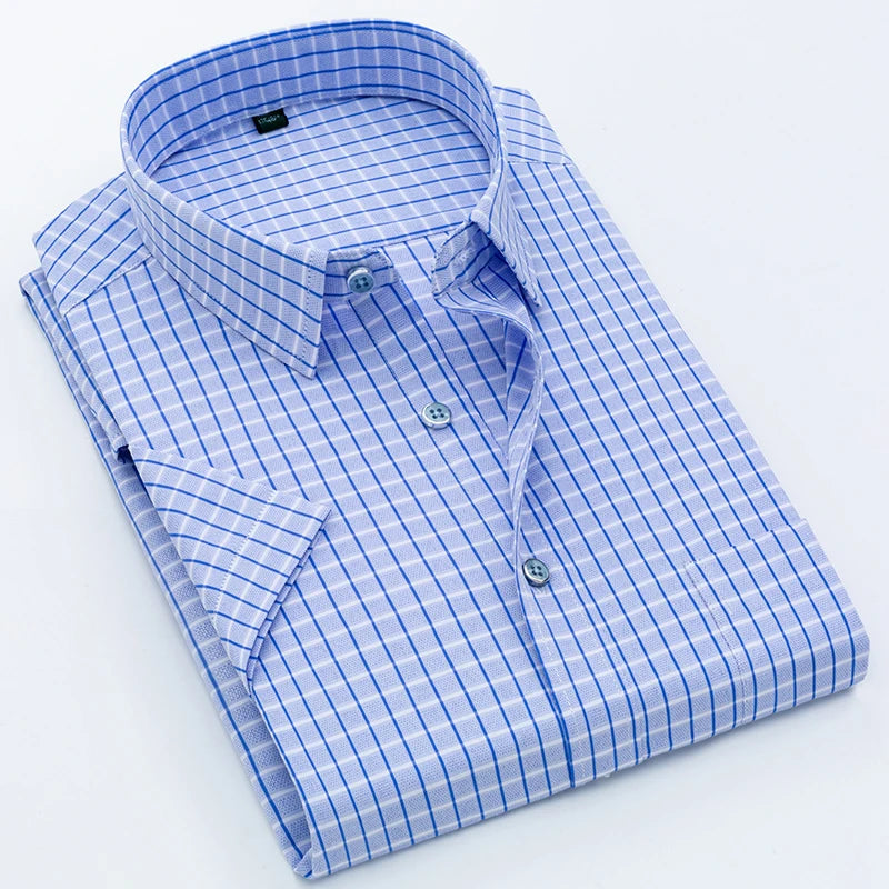 Man High Quality Men's clothing Casual Shirts Leisure Design Plaid Men's Social Shirts Short Sleeve Men's Dress Shirt  Men D88