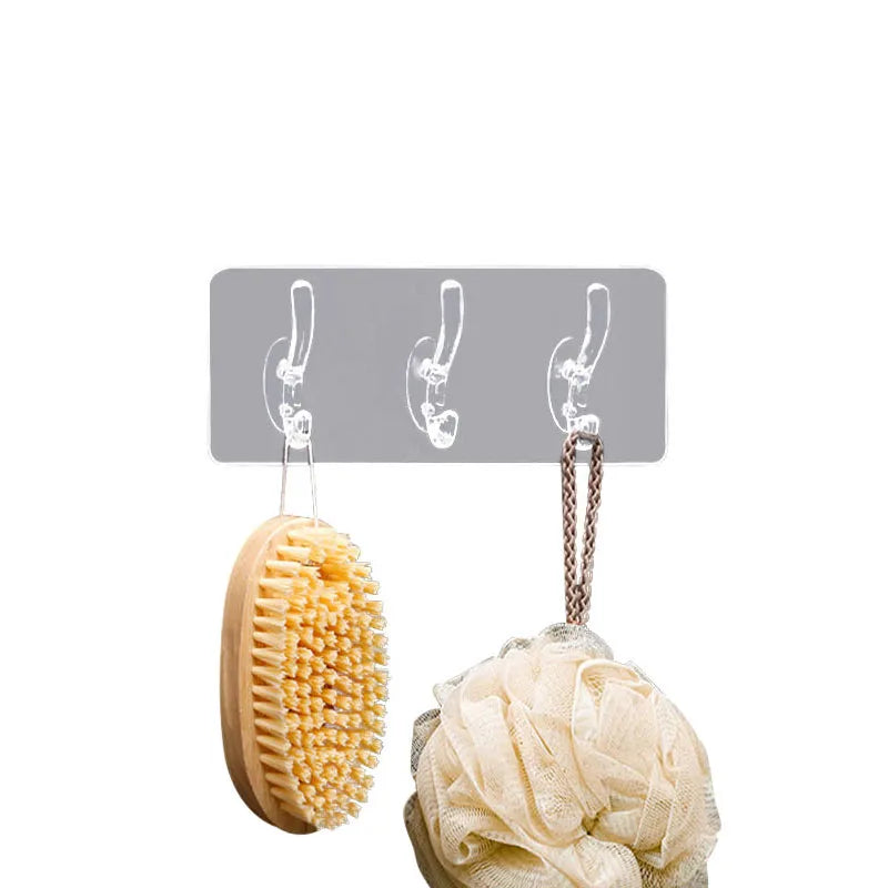 3/5/6 Hooks Transparent Holder Rack Bathroom Towel Sponge Storage Hanger Living Room Hat Clothes Seamless Hook Organiser