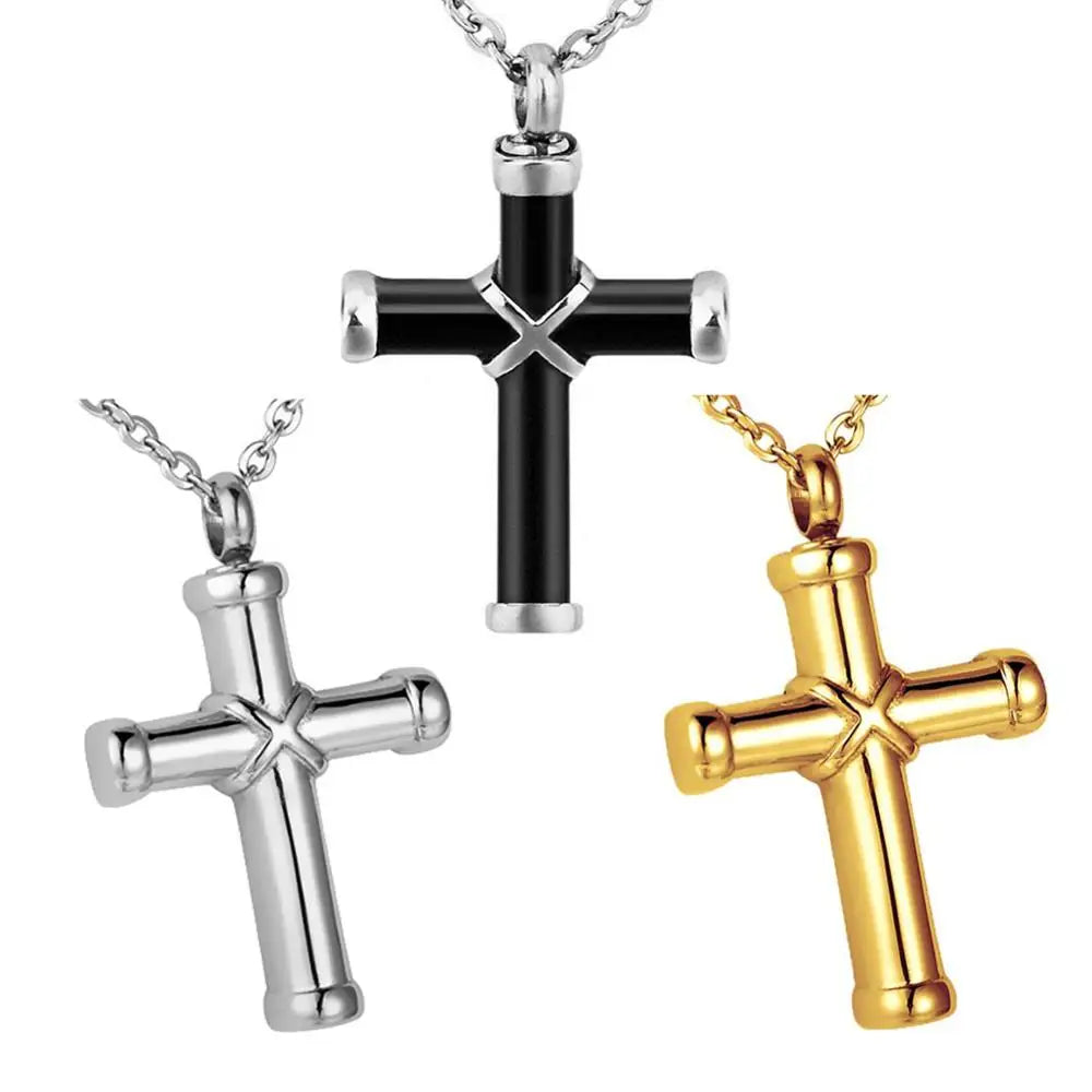 Cremation Jewelry for Ashes for Human Keepsake Stainless Steel Cross Memorial Pendant Cremation Urn Necklace for Human Ashes