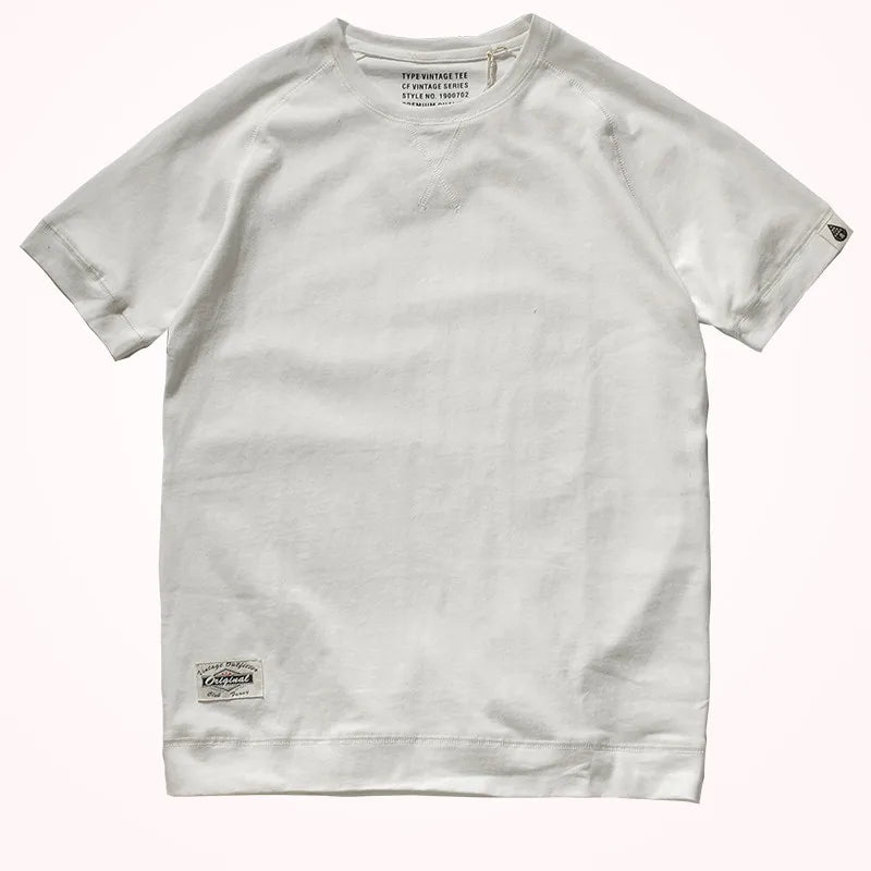 2025 Summer New Raglan Sleeve Solid Color T-shirt Men's Fashion Short-sleeved Round Neck 100% Cotton Washed Bottoming Tops