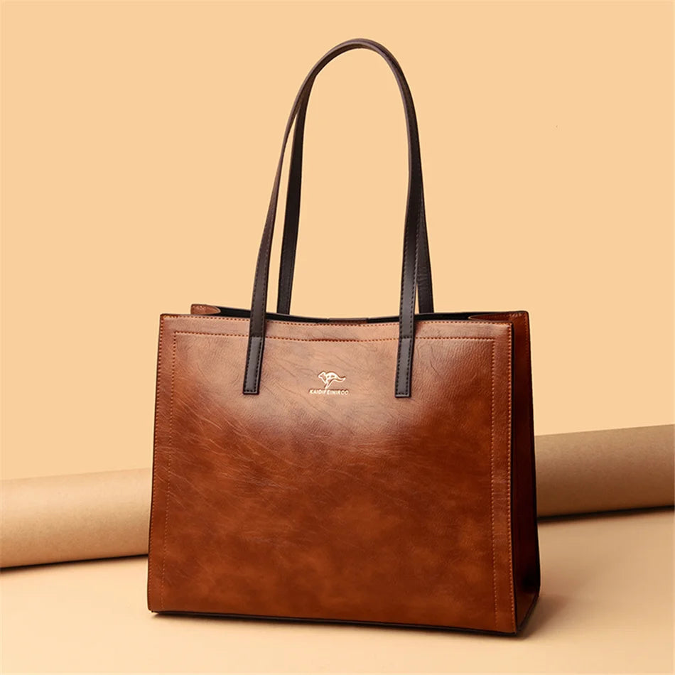 Vintage Large Capatity Tote Shoulder Bags Fashion Top-Handle Bags High Quality Leather Bags Casual Letter Design Handbag