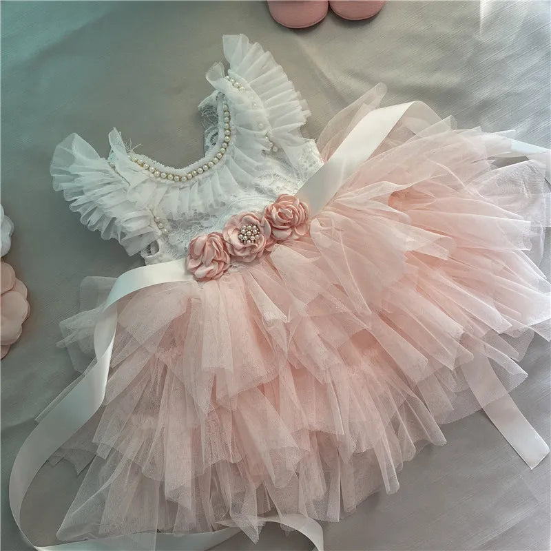Elegant Little Girls Lolita Dress for Christmas Toddler Boho Chic Birthday Party Costume+ Blet 2pcs Outfit Set Wedding Clothing