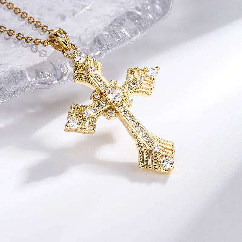 Fashion Christian 18K Gold Plated Zinc Alloy Virgin Mary Cross Pendant Necklace With Link Chain For Unisex