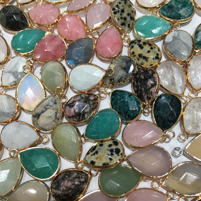 Natural Stone Pendant Water Drop Shape Faceted Mix Color Exquisite Charms For Jewelry Making DIY Bracelet Necklace Accessories