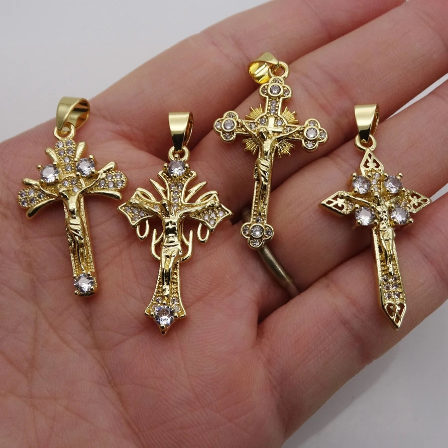 Jesus Cross Micro White Zircon Pendant Crucifix Pendant Contracted Fashion Pendant Necklace Chain Diy Jewelry Accessories