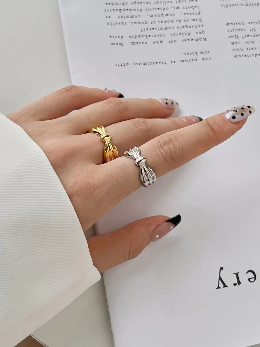 Dylam Fine Jewelry Minimalist 925 Sterling Silver 18K Gold Plated Adjustable Bow Tie Polish Resizable Women'S Rings For Women'S