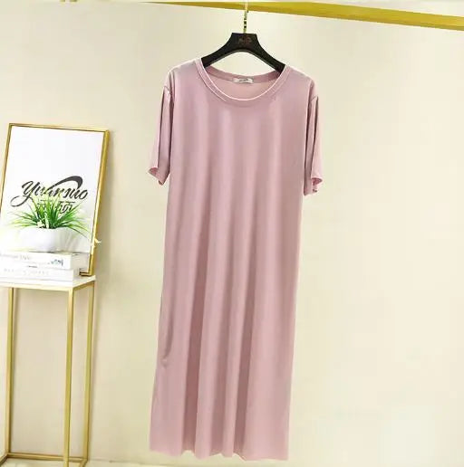 Fresh candy color night dress women new ice silk cotton summer nightshirt casual loose nightgowns student's sleepwear dresses