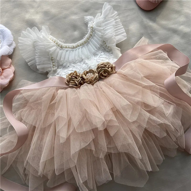Elegant Little Girls Lolita Dress for Christmas Toddler Boho Chic Birthday Party Costume+ Blet 2pcs Outfit Set Wedding Clothing