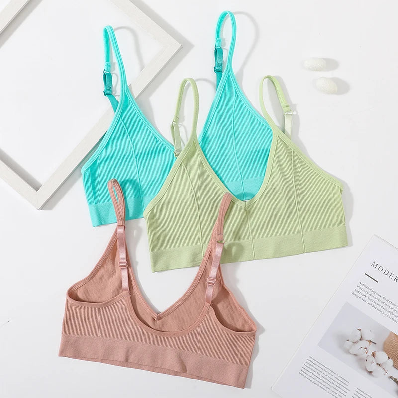 Seamless Tube Top Women's Ribbed V-Neck Wireless Bralette U-Back Daily Wear Bra Sexy Lingerie Adjust Straps Sports Underwear M-L