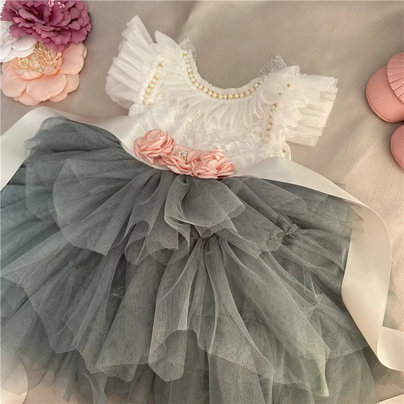 Elegant Little Girls Lolita Dress for Christmas Toddler Boho Chic Birthday Party Costume+ Blet 2pcs Outfit Set Wedding Clothing