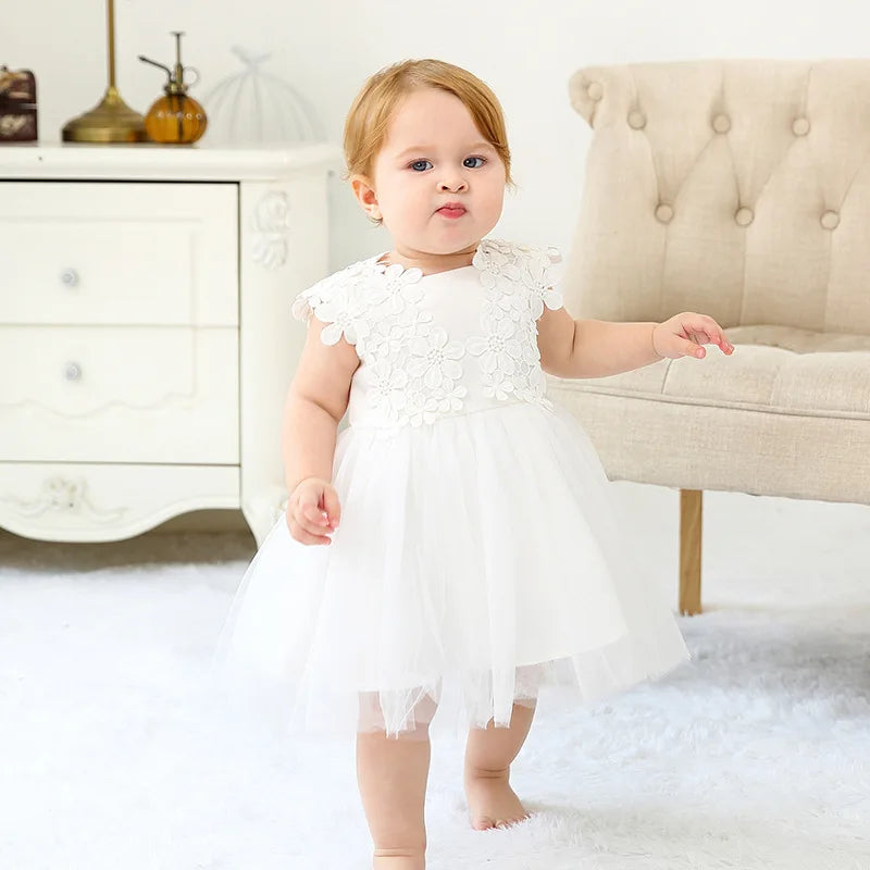 Hetiso Baby Girl's Hot Pink Lace Flower Dress Baptism Birthday Party Toddler Clothes 3-24M Vestido Infantil Menina 3-24M