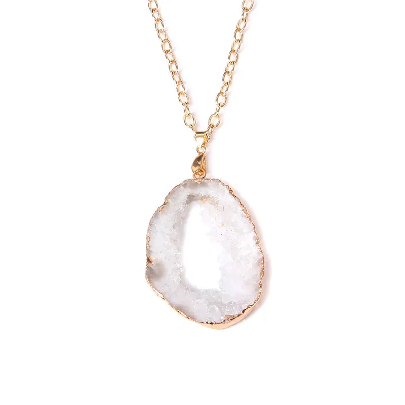 Metal chain healing energy necklace for women Dyed Natural crystal agat druzy crystal Minerals gem stone pendant charm necklace