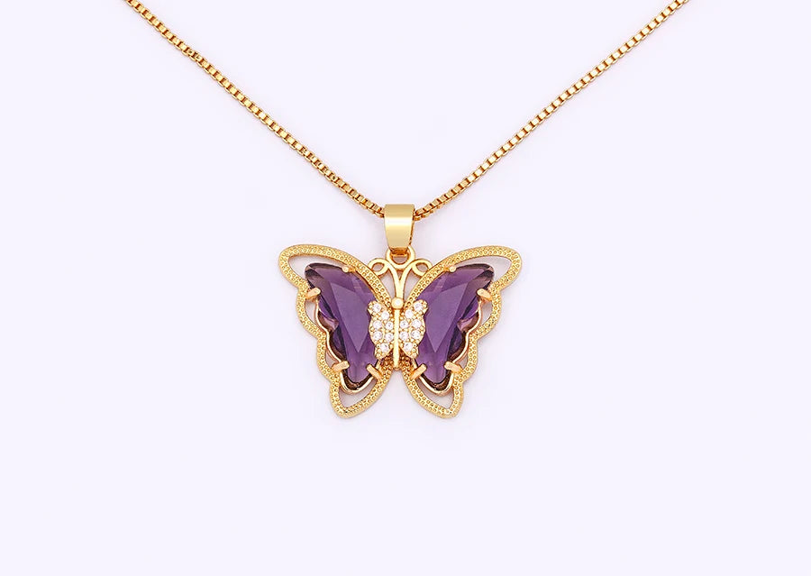 Nidin Top Quality Austrian Crystal Zircon 10 Colors Butterfly Pendant For Women Female Colorful Animal Necklace Jewelry Gifts