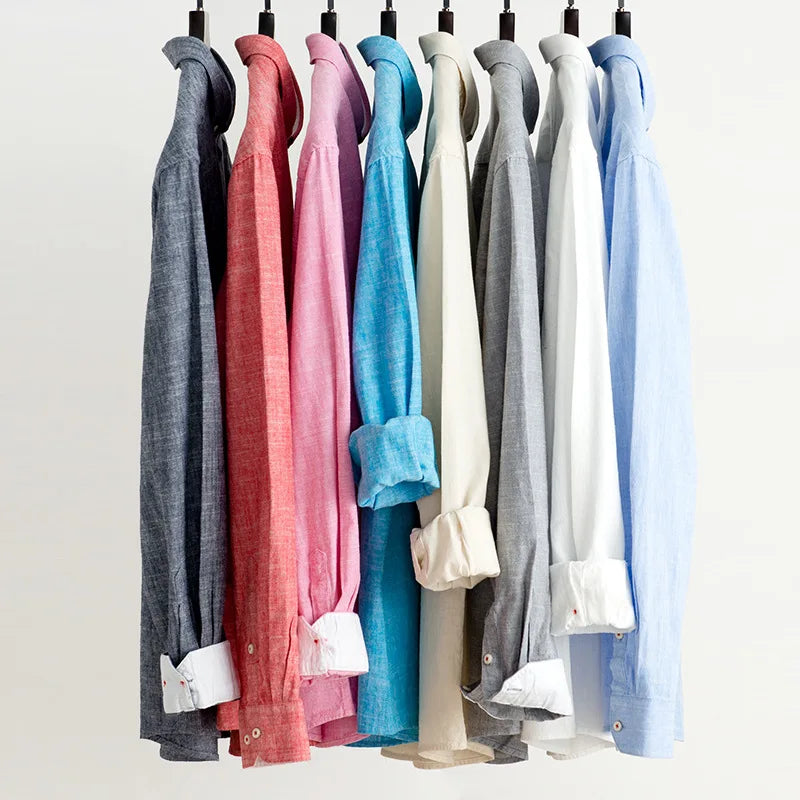 cotton linen Shirts Longsleeve Shirt for Men clothing pure colored Casual hemp shirt camisa masculina mens dress shirts