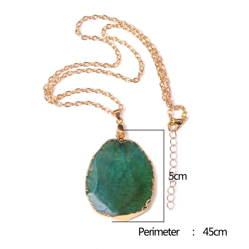 Metal chain healing energy necklace for women Dyed Natural crystal agat druzy crystal Minerals gem stone pendant charm necklace