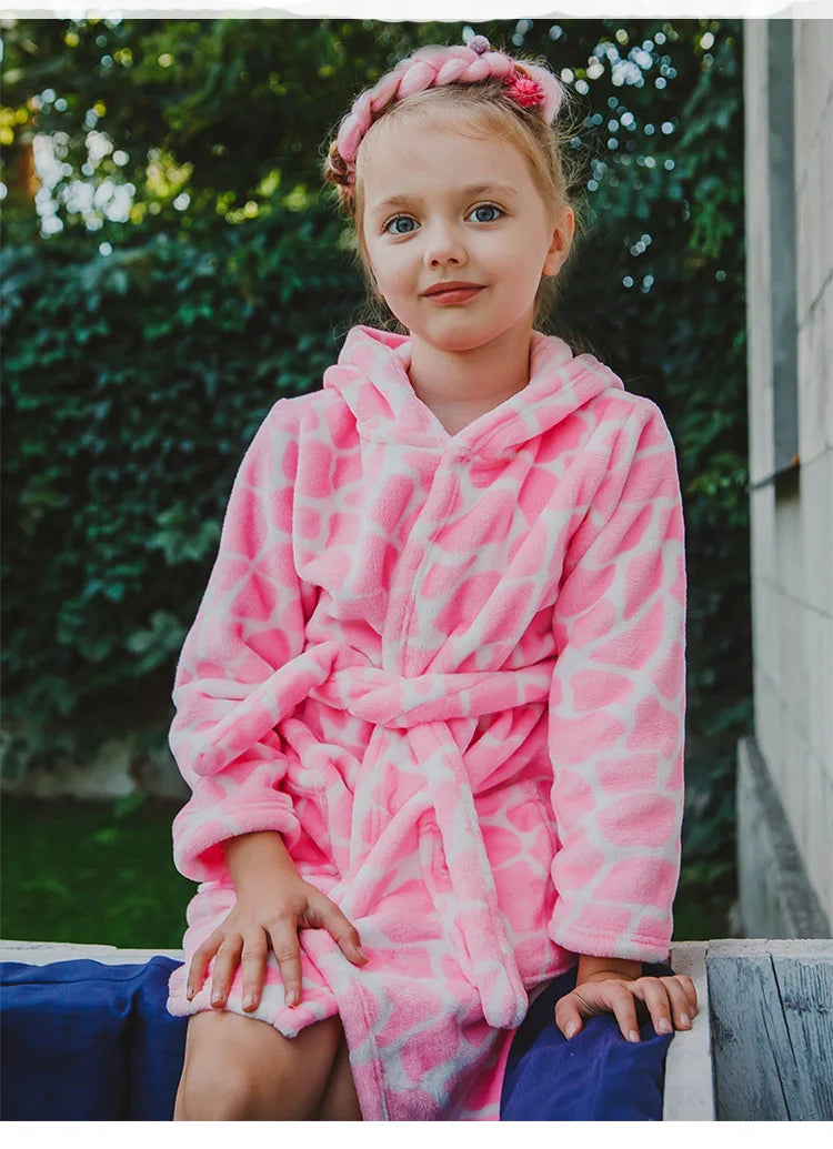 Boy and Girls Flannel Pajamas Robe Autumn and Winter Children Sleepwear Soft Hooded Kids Homewear 2-8 Years