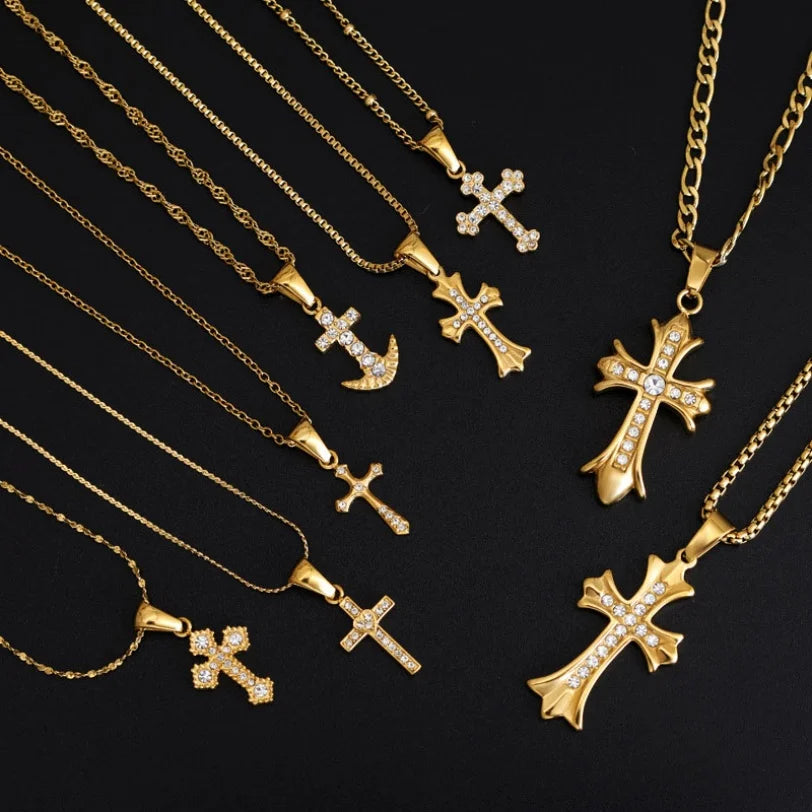 Trendy DIY 316l 18k Stainless Steel Luxury Customize Zircon Cross Charms Pendant Accessories for Jewelry Making Wholesale