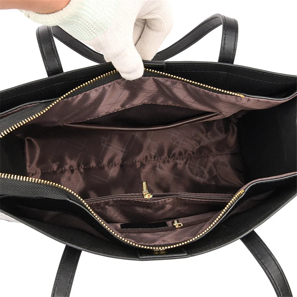Vintage Large Capatity Tote Shoulder Bags Fashion Top-Handle Bags High Quality Leather Bags Casual Letter Design Handbag