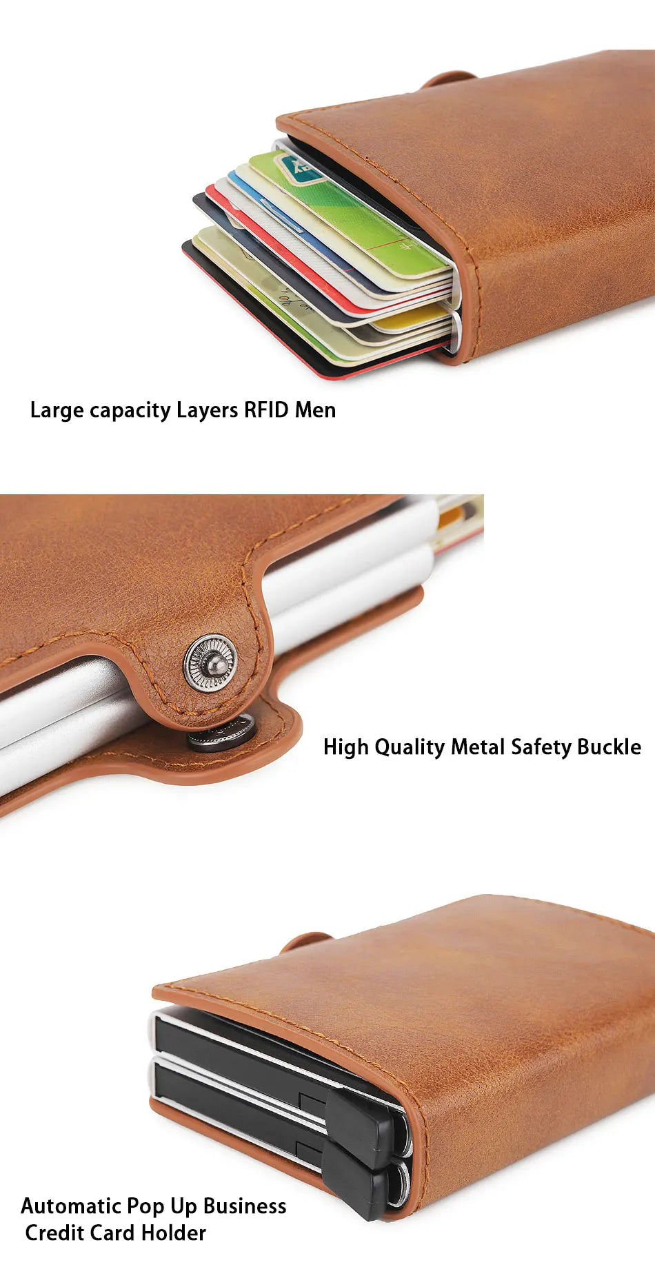 RFID Blocking Men Wallet Credit Card Holder Leather Card Wallet Double Metal Box ID Card Holder Money Clip Purse New 2023