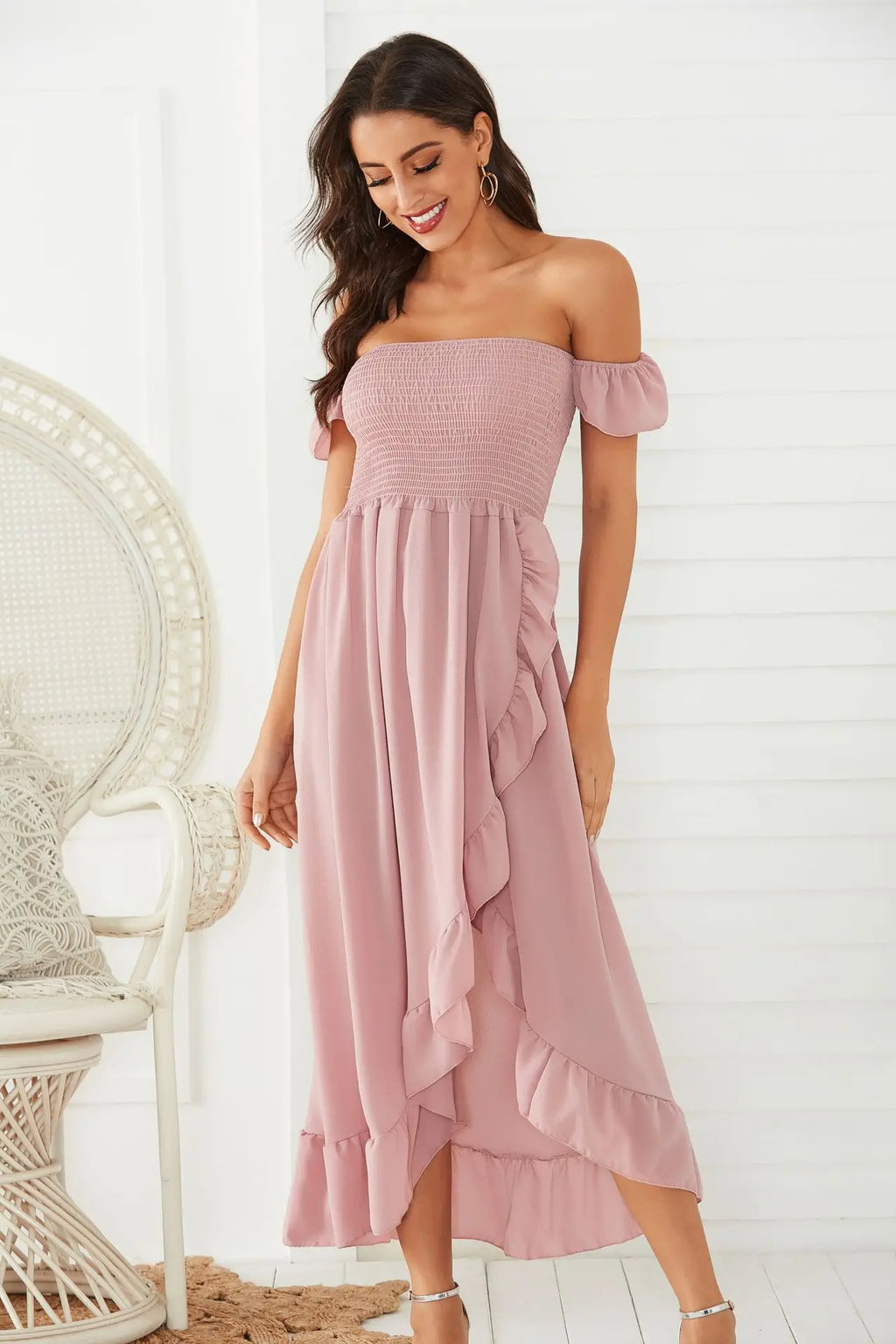 Mother and Daughter Matching Dress 2021 Summer Family Clothes Off Shoulder Short Sleeve Ruffle Dress Mommy and Me Dress Outfits