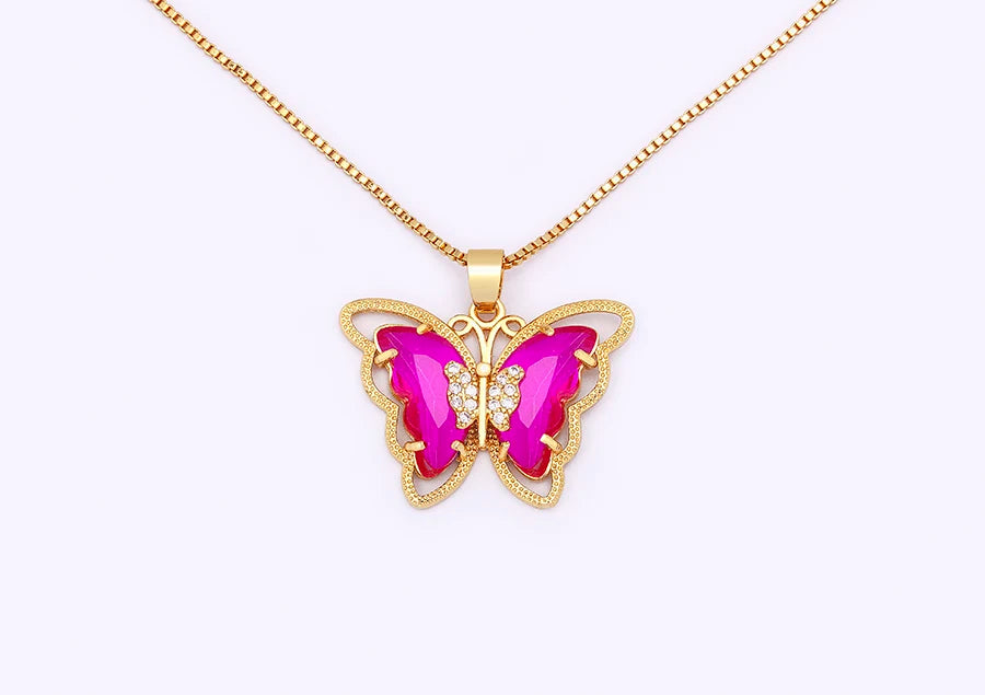 Nidin Top Quality Austrian Crystal Zircon 10 Colors Butterfly Pendant For Women Female Colorful Animal Necklace Jewelry Gifts