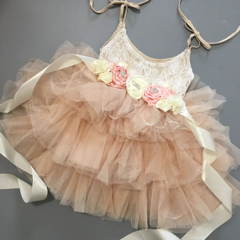 New Born Baby Girls Birthday Dress for Kids Flowers Girls Party Tutus Costume Belt Headband 3pcs Outfit Set Princess Vestidos