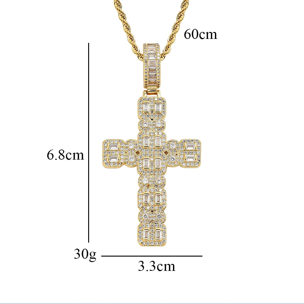 Cn341 Brass Setting Cz Cross Pendants Hip Hop Necklace Bling Bling Jewelry