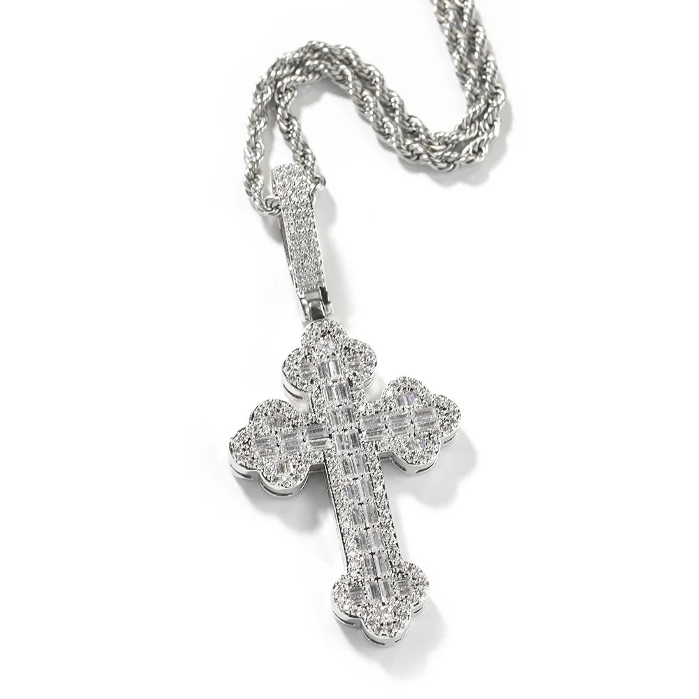 New Fashion Pvd Gold Plated Iced Out Bling 5A Cross Pendant Necklace Twisted Singapore Chain Hip Hop Jewelry For Men