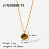 Fashion Oval Natural Tiger Eyes Gemstone Pendant Necklace Women'S 18K Gold Plated Stainless Steel Chain Necklace