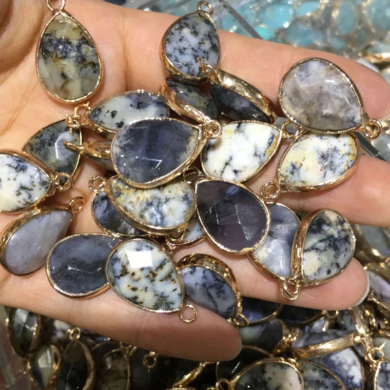 Natural Stone Pendant Water Drop Shape Faceted Mix Color Exquisite Charms For Jewelry Making DIY Bracelet Necklace Accessories