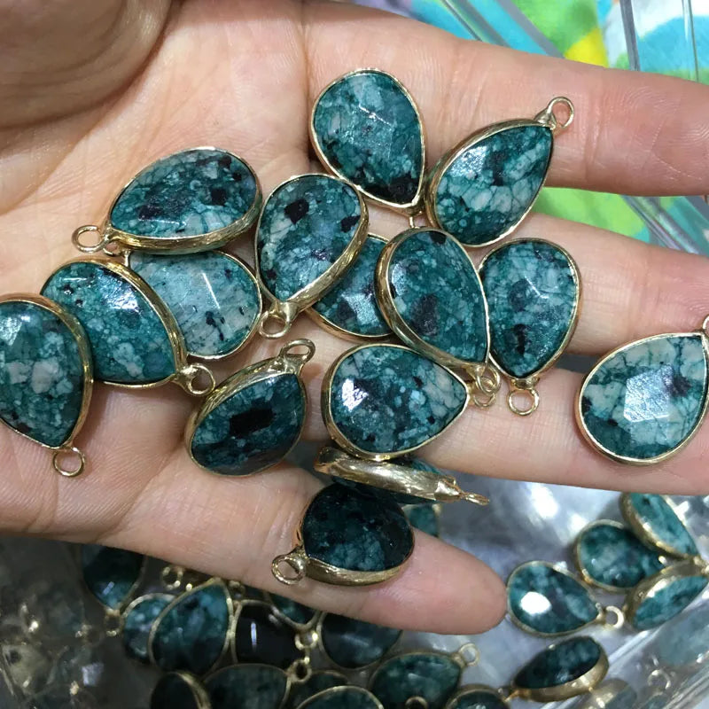 Natural Stone Pendant Water Drop Shape Faceted Mix Color Exquisite Charms For Jewelry Making DIY Bracelet Necklace Accessories