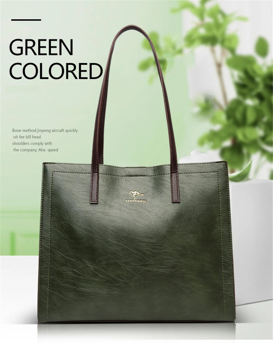 Vintage Large Capatity Tote Shoulder Bags Fashion Top-Handle Bags High Quality Leather Bags Casual Letter Design Handbag
