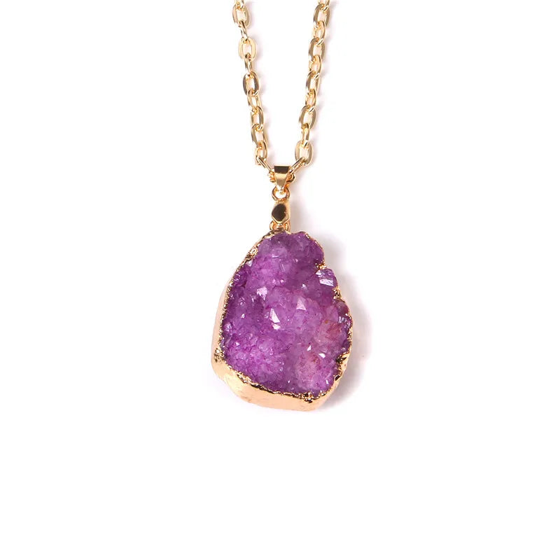 Metal chain healing energy necklace for women Dyed Natural crystal agat druzy crystal Minerals gem stone pendant charm necklace