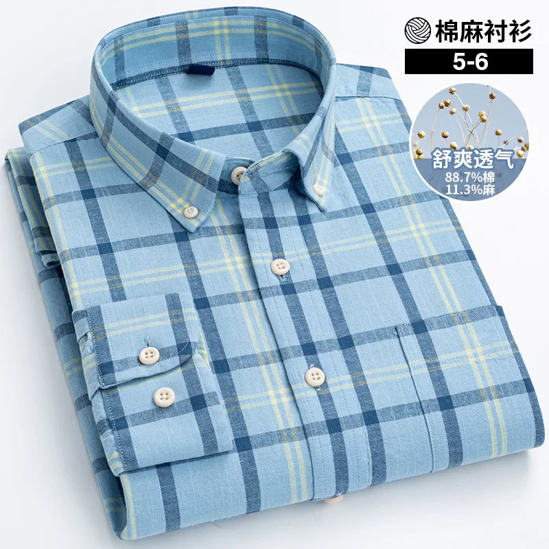 Men's Cotton Linen Long Sleeve Casual Button-Up Shirt - Slim Fit