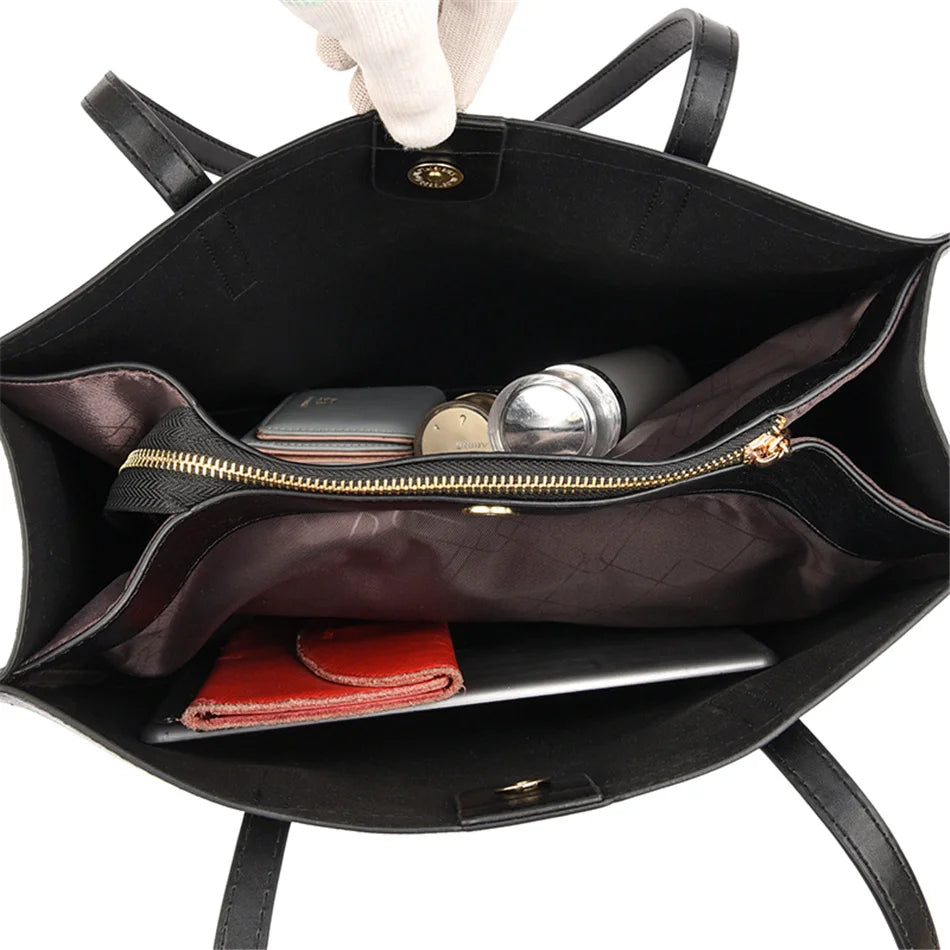 Vintage Large Capatity Tote Shoulder Bags Fashion Top-Handle Bags High Quality Leather Bags Casual Letter Design Handbag