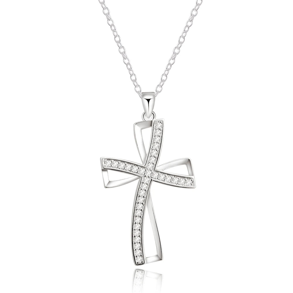 925 Sterling Silver Zircon Cross Pendant Necklaces For Women'S Charm Fashion Luxury Jewelry Accessories Jewellery