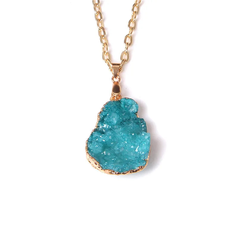 Metal chain healing energy necklace for women Dyed Natural crystal agat druzy crystal Minerals gem stone pendant charm necklace