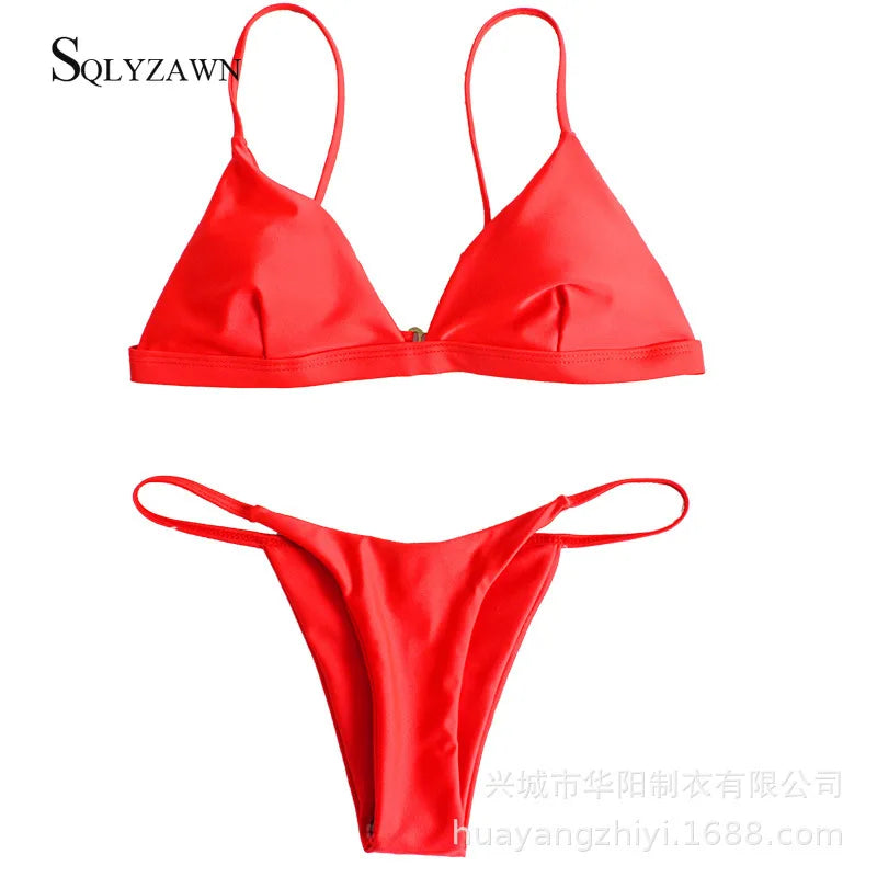Solid Bikini Set 2020 Sexy 9 Colors Push Up Swimwear Women Brazilian Swimsuit Low Waist Biquini Halter Two Pieces Bathing Suit