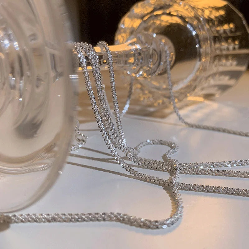 Italian 925 Sterling Silver Sparkling Clavicle Chain Shiny Choker Exquisite Necklace For Women Girls Fine Jewelry Wedding Gift