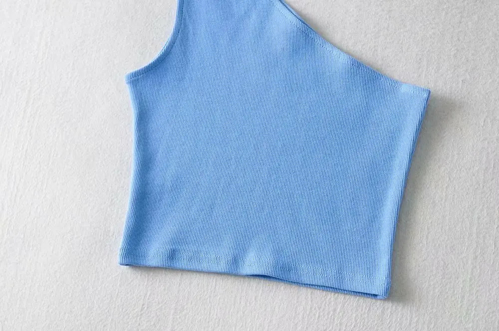 One Shoulder Cropped Tanks Top Women Summer Sleeveless Tanks Camis Sexy Oblique Collar Elastic Corset Slim Crop Tops Tube Lady
