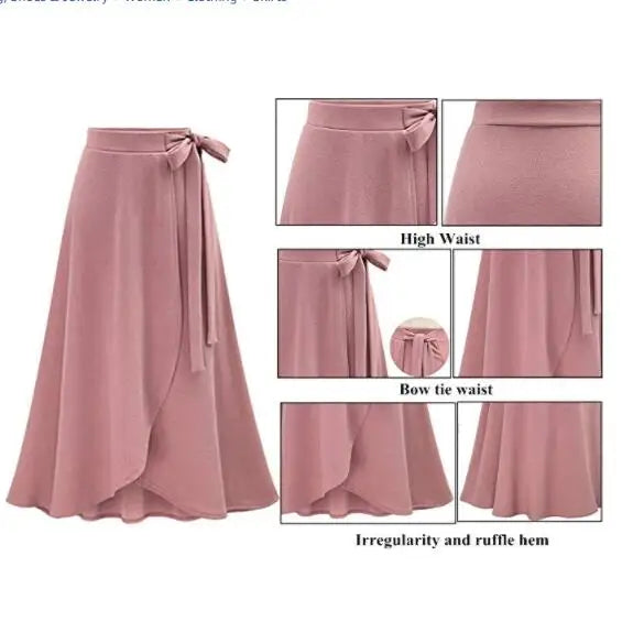 M-6XL Womens Vintage Slit Long Skirts Plus Size Ladies Jupe High Waist Bowtie Summer Slim Casual Asymmetric Skirt Saia Casual