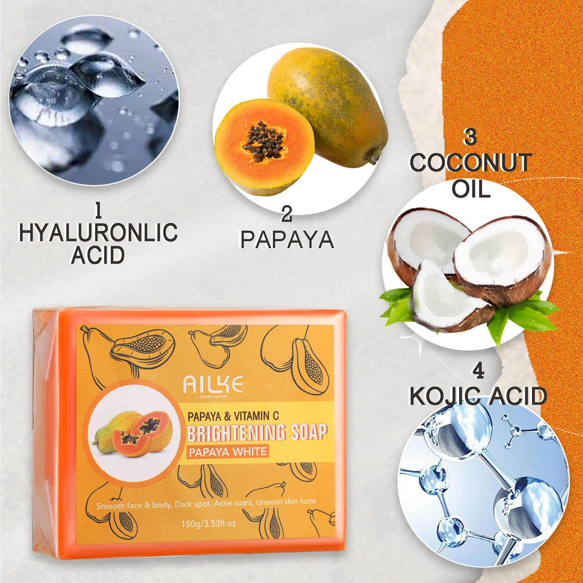 AILKE 5-in-1 Glutathione Skin Whitening Care Set for Face and Body