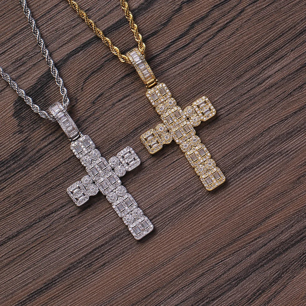 Cn341 Brass Setting Cz Cross Pendants Hip Hop Necklace Bling Bling Jewelry