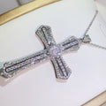 925 Silver Zircon Cross Long Chain Statement Necklace