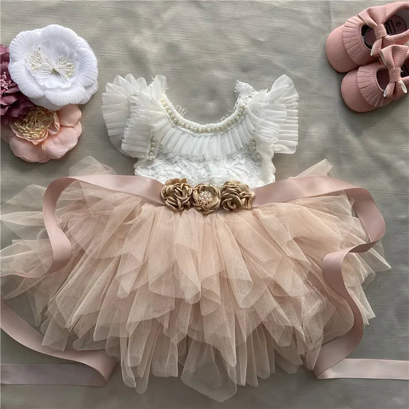 Elegant Little Girls Lolita Dress for Christmas Toddler Boho Chic Birthday Party Costume+ Blet 2pcs Outfit Set Wedding Clothing
