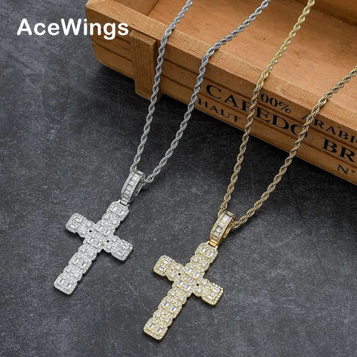 Cn341 Brass Setting CZ Cross Pendant Necklace For Hip Hop Jewelry Fans Bling Bling Style