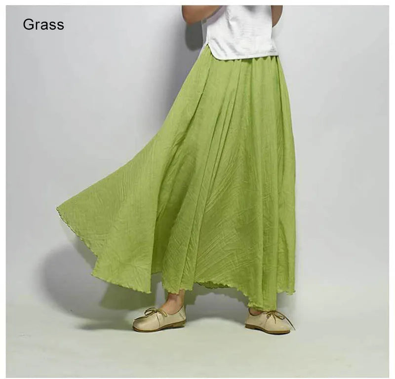 Women's Elegant High Waist Linen Maxi Skirt 2026 Summer Ladies Casual Elastic Waist 2 Layers Skirts Saia Feminina 20 Colors SK53