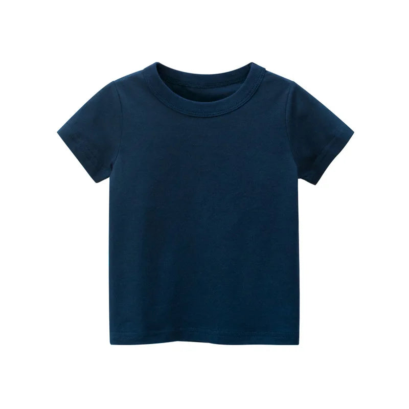 Kids Solid 100% Cotton Short Sleeve T-Shirt – Unisex, Ages 1-9Y