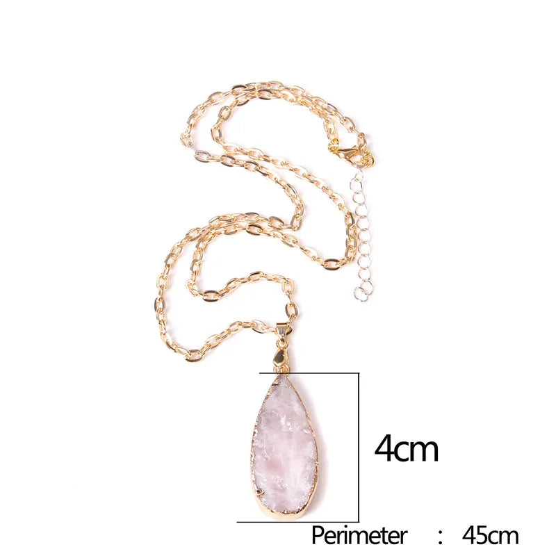 Metal chain healing energy necklace for women Dyed Natural crystal agat druzy crystal Minerals gem stone pendant charm necklace