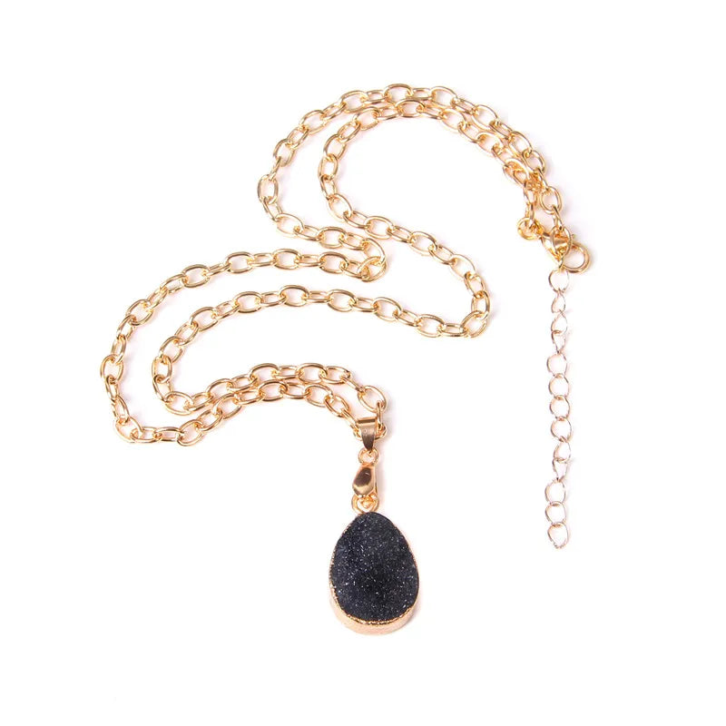 Metal chain healing energy necklace for women Dyed Natural crystal agat druzy crystal Minerals gem stone pendant charm necklace